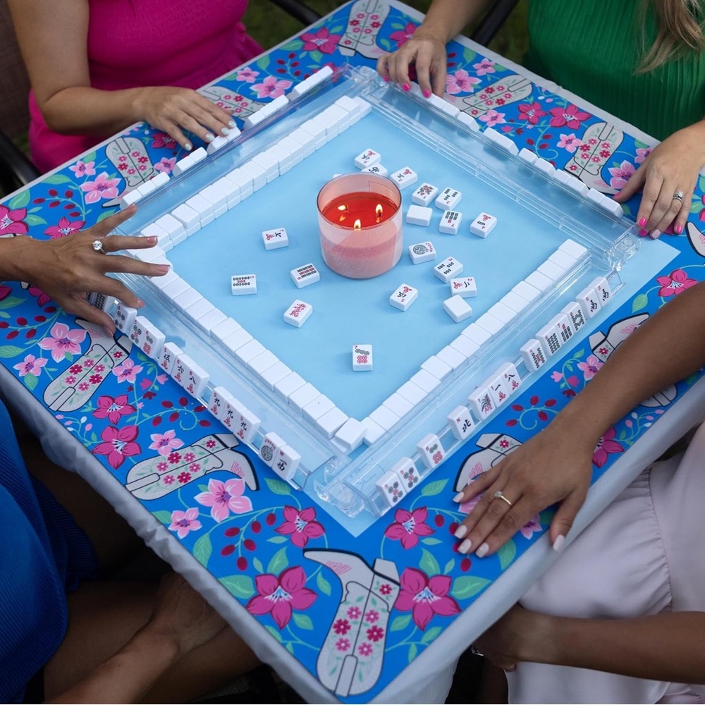 Blue and Pink Cowboy Boot Mahjong Mat - Picture 2 of 5